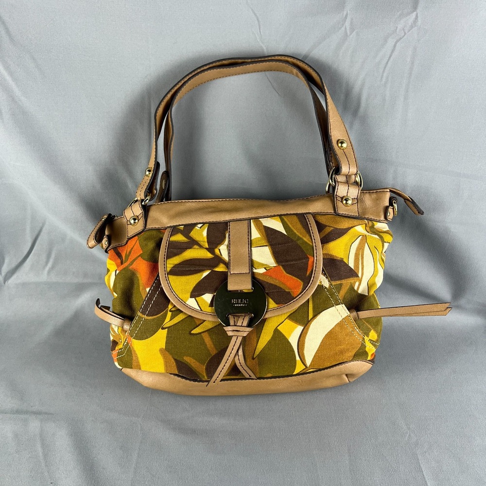 Relic Handbag Womens Multicolor Floral Print Canvas Leather Trim Shoulder Bag